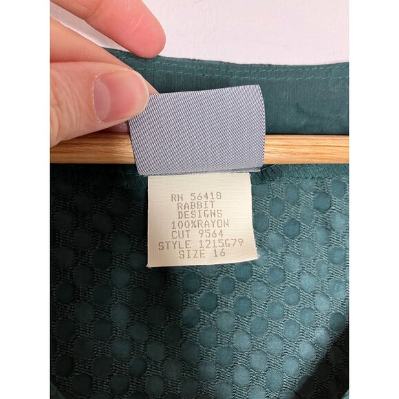 Vintage 90's Rabbit Rabbit Rabbit Womens Size 16 Large Green Textured Dot Blouse - Picture 7 of 9